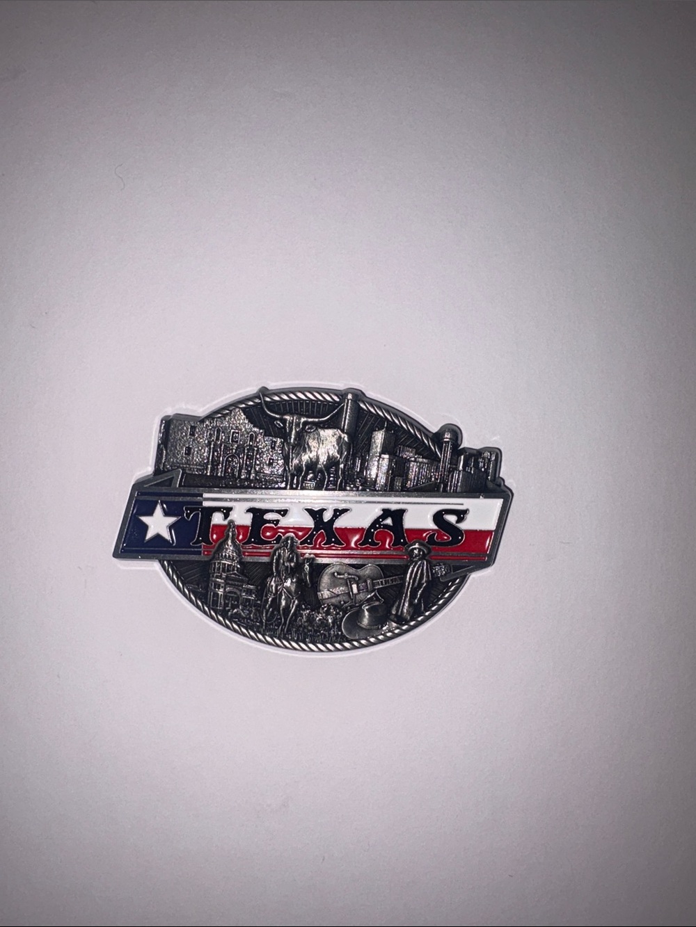 Texas Belt Buckle Fridge Magnet with Red, White & Blue Accent